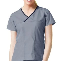 Womens Medical Maevn Contrast Y- Neck Mock Wrap Top Style - 1026 Sizes XXL - 5XL