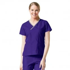 Maevn Core Contrast Y- Neck Mock Wrap Top Style - 1026 Sizes XXS - 5XL Womens Medical