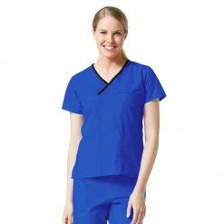 Maevn Core Contrast Y- Neck Mock Wrap Top Style - 1026 Sizes XXS - 5XL Womens Medical