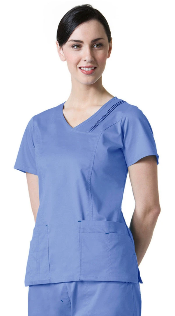 Maevn Blossom Triple Pin Tuck Mock Wrap Top Style - 1302 Sizes XS - 2XL Womens Medical