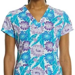 Maevn Women’s Curved V-Neck Print Scrub Top 1767 SPB Sizes XS To 3XL
