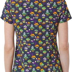 Maevn 1767 SPT Spooky Treats Printed V-Neck Scrub Top Sizes S To 2XL Womens Medical