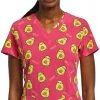 Maevn Women’s Curved V-Neck Print Scrub Top 1767 AVO Sizes S To 2XL