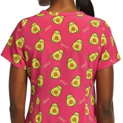 Maevn Women’s Curved V-Neck Print Scrub Top 1767 AVO Sizes S To 2XL