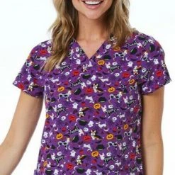 Womens Medical Maevn Women's V-Neck Print Scrub Top 1767 COP Sizes S To XL