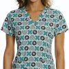 Maevn Women's Curved V-Neck Print Scrub Top 1767 TTD Sizes XS To 3XL Womens Medical