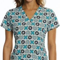 Maevn Women's Curved V-Neck Print Scrub Top 1767 TTD Sizes XS To 3XL Womens Medical