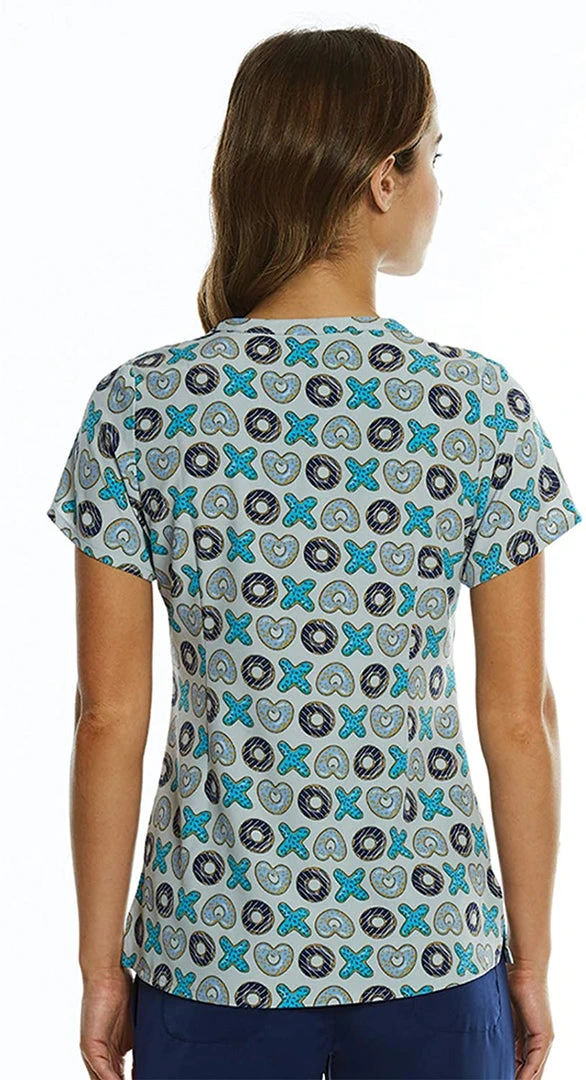 Maevn Women's Curved V-Neck Print Scrub Top 1767 TTD Sizes XS To 3XL Womens Medical