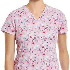 Womens Medical Maevn Women's V-Neck Print Scrub Top 1767 ESF Sizes XS To 2XL