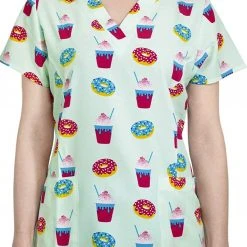Maevn 1767 BFZ Brain Freeze Printed V-Neck Scrub Top Sizes XS To 2XL Womens Medical