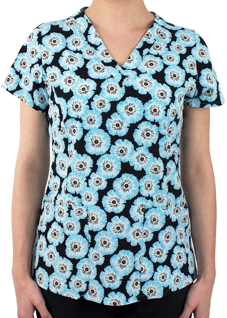 Maevn 1767 BLD Blossom Dreams Flowers Printed Curved V-Neck Top Sizes S & M