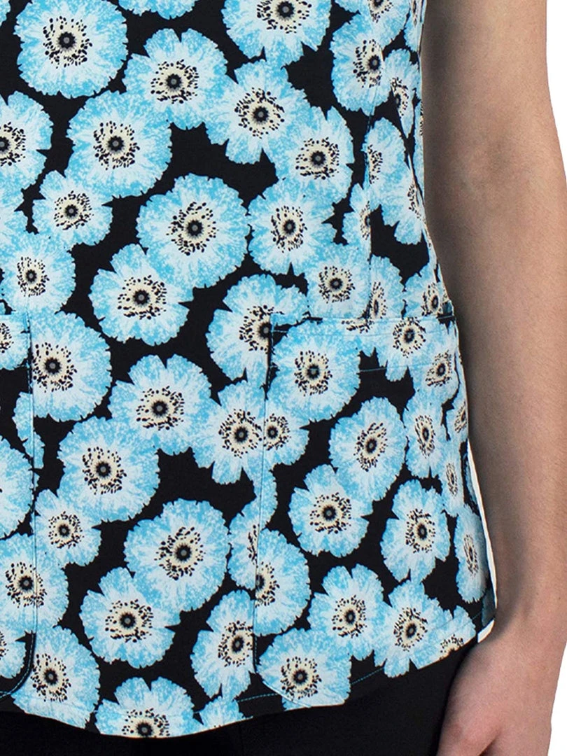 Maevn 1767 BLD Blossom Dreams Flowers Printed Curved V-Neck Top Sizes S & M