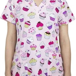 Womens Medical Maevn 1767 CHV Cupcake Heaven Printed V-Neck Scrub Top Sizes S And M