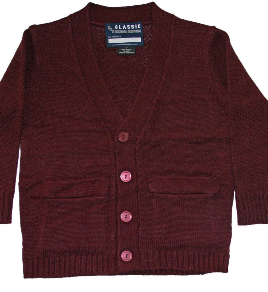Classic Kids Anti-Pill Burgundy V-Neck CardiganSizes 4 - 20 Girls