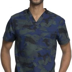 Dickies Medical Printed Tops Dickies Men's Print Scrub Top DK611 LEUP V-Neck Medical Uniform Sizes 2XL To 5XL