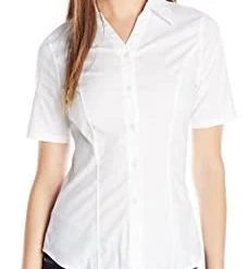 Lee Juniors Women Short Sleeve Stretch White Work Shirt E9385JL Sizes S - 3XL