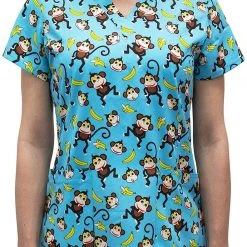 Maevn 1767 MOB Monkey Business Printed V-Neck Scrub Top Sizes S & M Womens Medical