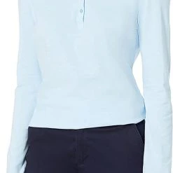 French Toast Juniors Light Blue Long Sleeve Stretch Pique Polo SA9430JL Sizes XS - XL Women/Junior