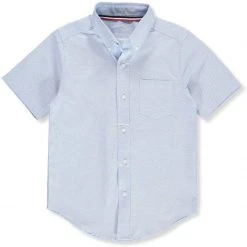 French Toast Boys Husky Light Blue Stretch Short Sleeve Oxford Shirt SE9395H Sizes 10 - 20