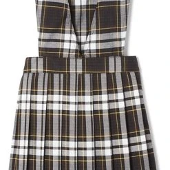Girls Brown Plaid Jumper SY9002-H1 V-Neck Pleated French Toast Uniforms Sizes 8 To 14