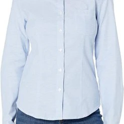Lee Juniors Light Blue Stretch Long Sleeve Oxford Blouse E9355JL Sizes S - XL Women/Junior