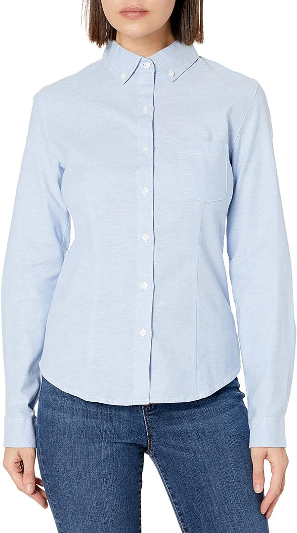Lee Juniors Light Blue Stretch Long Sleeve Oxford Blouse E9355JL Sizes S - XL Women/Junior
