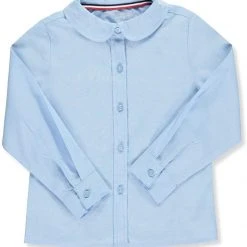 French Toast Girls Light Blue Blouse SE9359 Long Sleeve Peter Pan Collar Sizes 5 -20